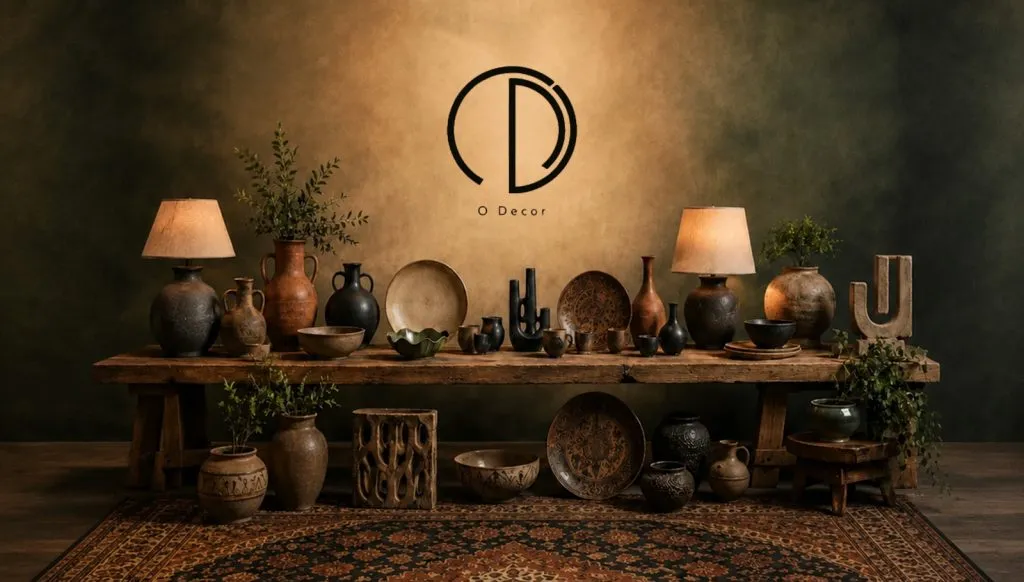 a group of clay pots abajures lamps carpets , tables in odecor