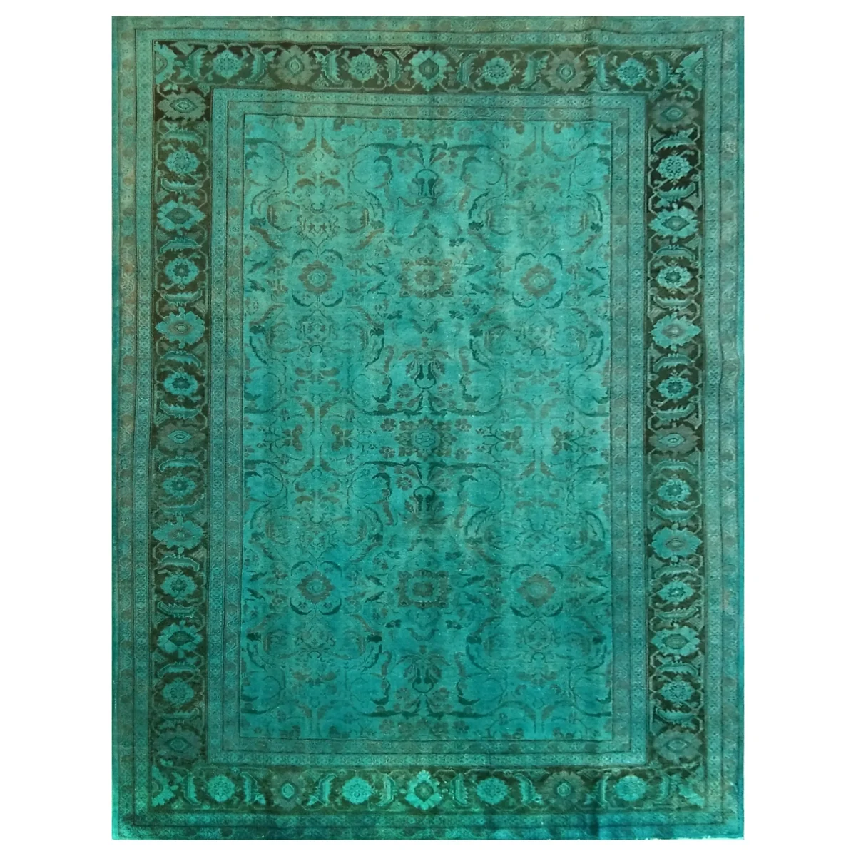 فرش دستباف سلطان آباد وینتیج آبی نوباف با رنگ ثابت، پرز کوتاه پرداخت‌شده و طراحی مدرن، مناسب دکوراسیون مینیمال و فضای پذیرایی